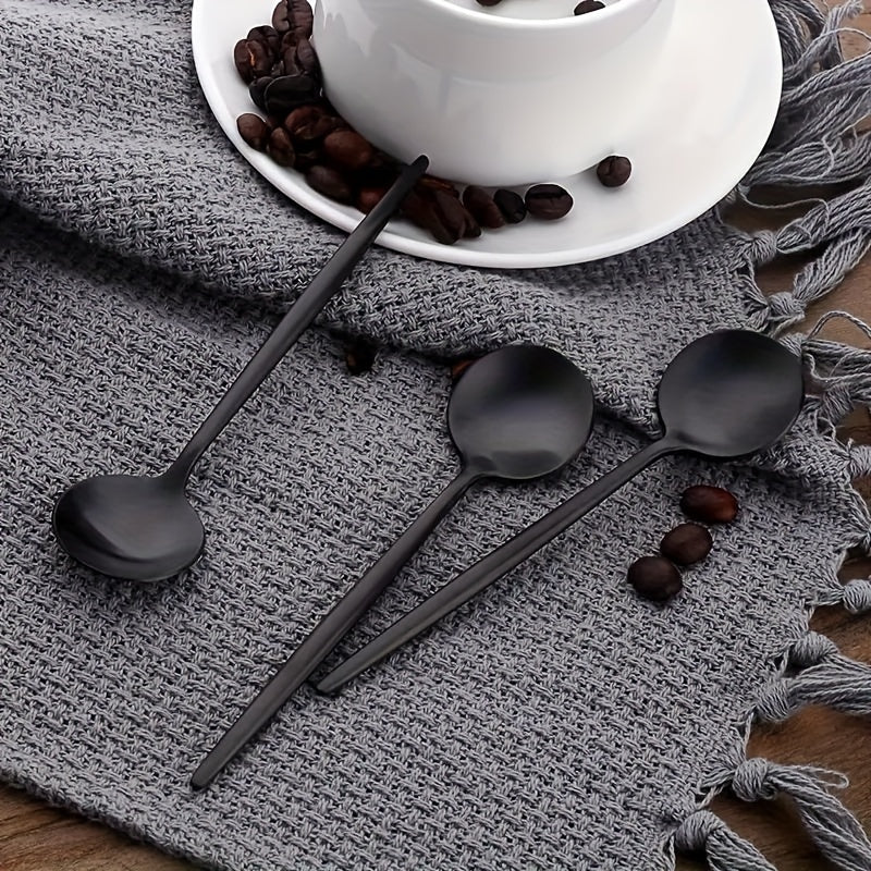 Set of 10 Black Stainless Steel Coffee Spoons for Home and Restaurant