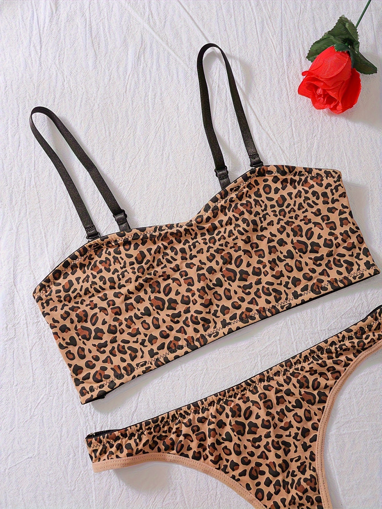 Women's Leopard Print Lingerie Set Nylon Blend No Padding Machine Washable