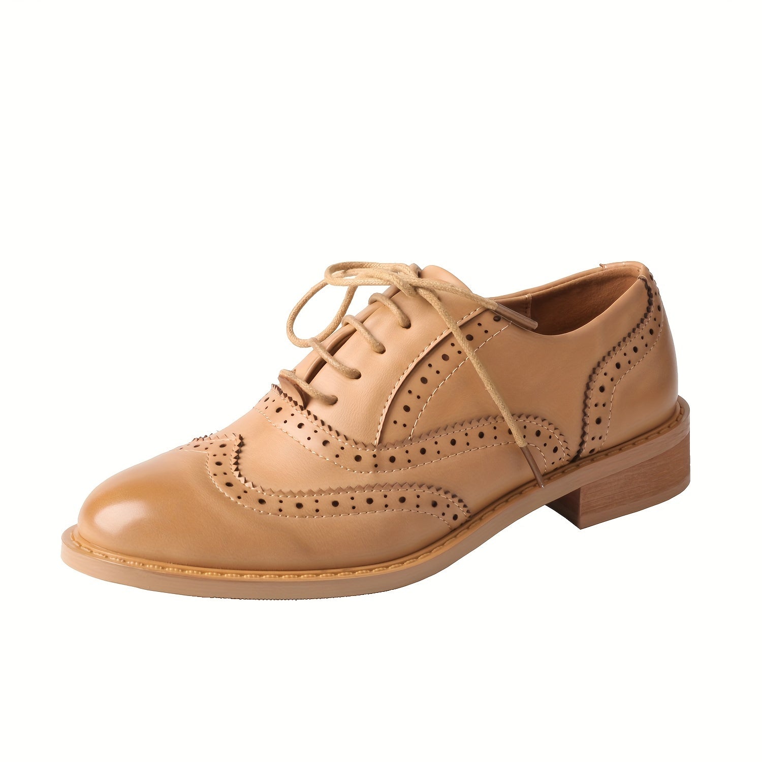 Women's Thick Soled Classic Leather Oxford Shoes with Carved Details