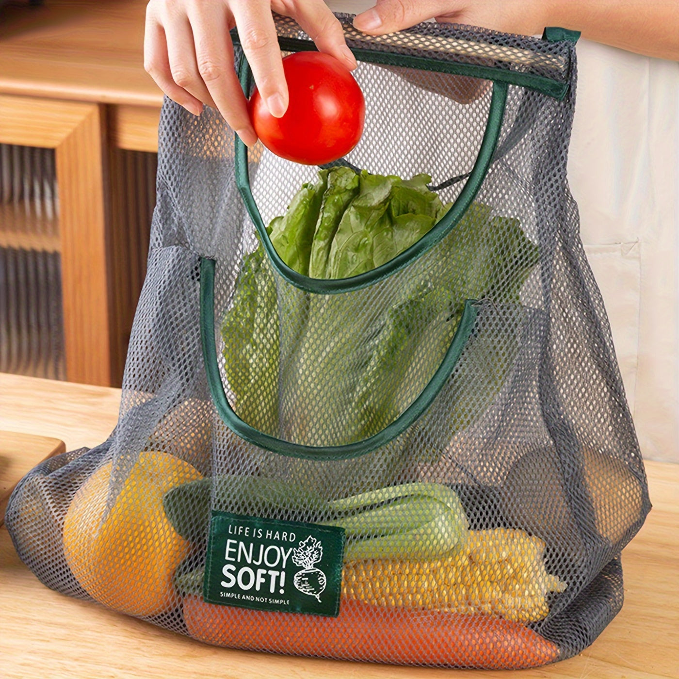 Bolsa de almacenamiento colgante de malla para frutas, verduras, ajo, jengibre, cebolla, organizador de cocina