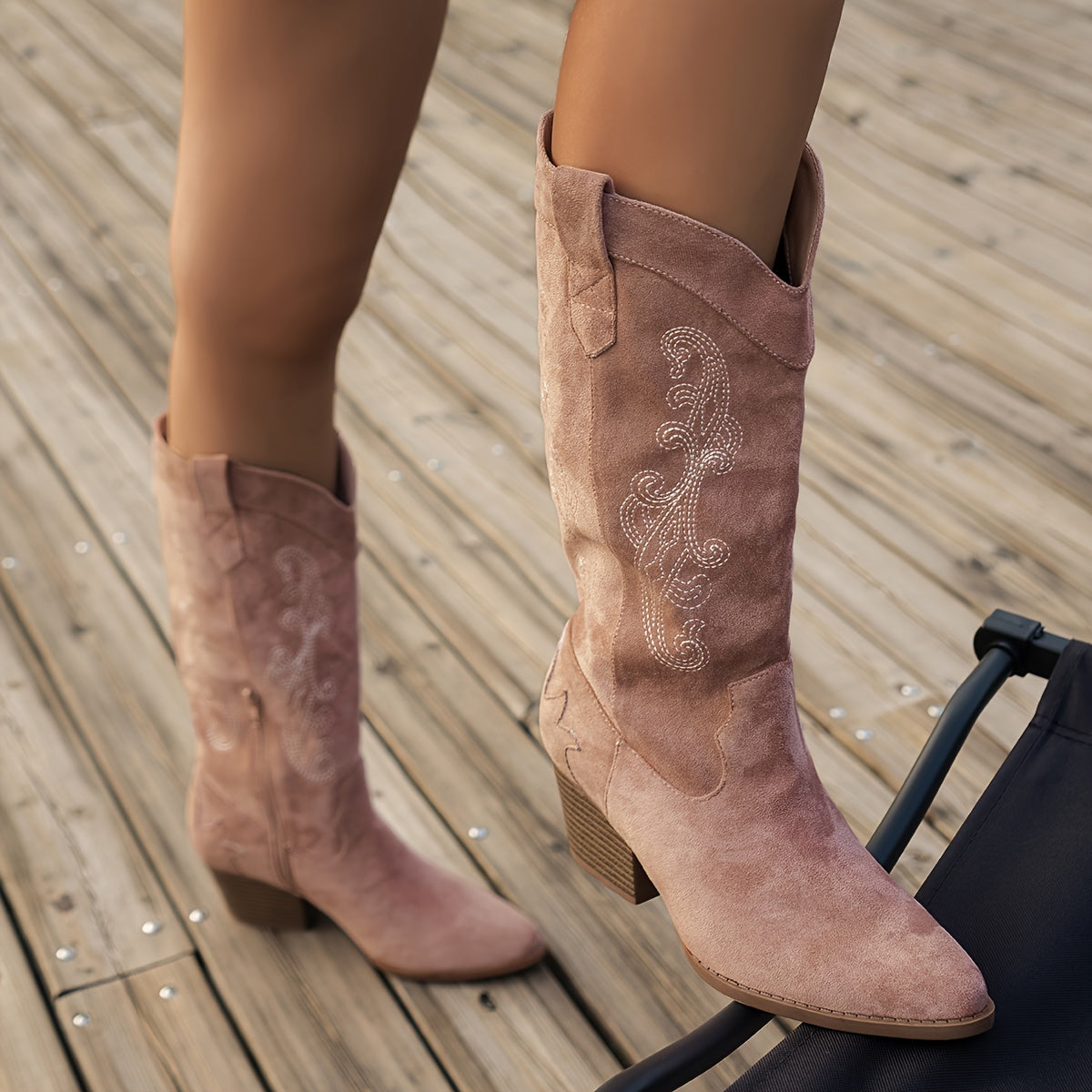 Women's Chunky Heel Boots Point Toe Side Zipper Comfortable Shoes