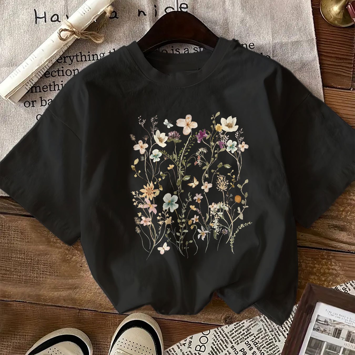 Women's Floral Print Cotton T-Shirt Crew Neck Short Sleeve Casual All Seasons