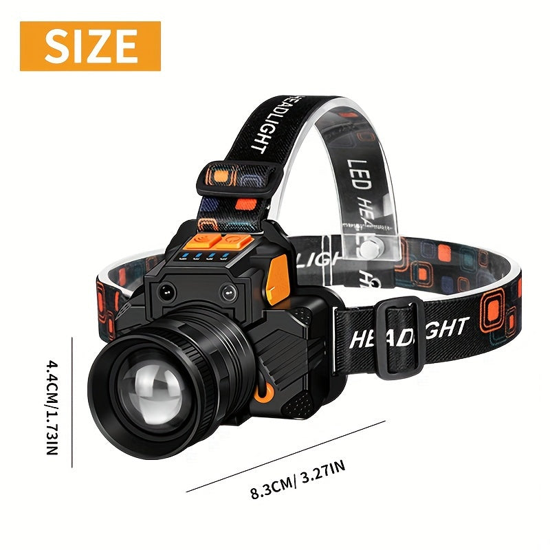 Qayta zaryadlanadigan LED bosh lampasi, aqlli sezgi, 3 rejim, zoomable, USB zaryadlash - Tashqi faoliyatlar uchun ajoyib - Type-C mos, favqulodda bosh chirog'i|Aylanadigan bosh chirog'i|Zamonaviy Dizayn