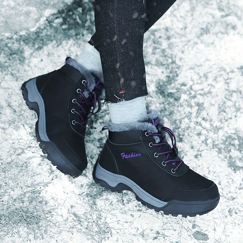 Women's Fleece-Lined Black Short Snow Boots Warm Waterproof Outdoor Shoes