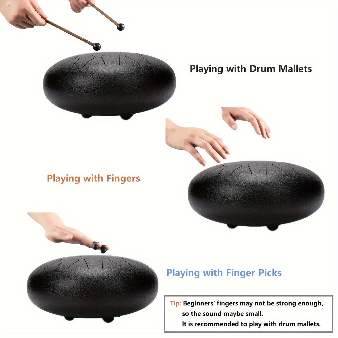 12 dyuymli po'lat tilimli davul sayohat qutisi va aksessuarlar bilan, meditatsiya va ochiq havoda foydalanish uchun