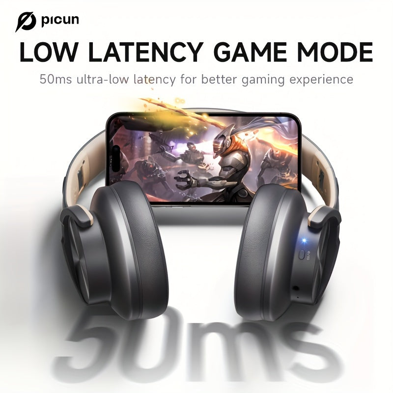 Беспроводные наушники Picun B8 с 120 часами работы от батареи, 3EQ и игровым режимом, функцией громкой связи и складным дизайном для путешествий и офисного использования с совместимыми устройствами.