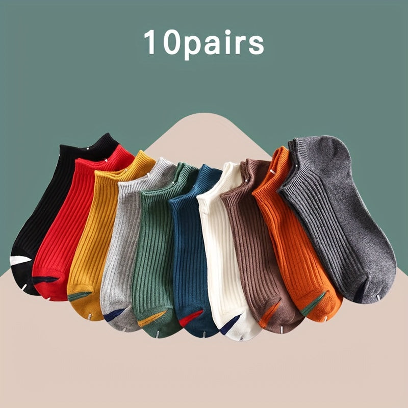 Men's 10 Pairs Solid Liner Anklet Socks Breathable Absorbent for Outdoor Wear