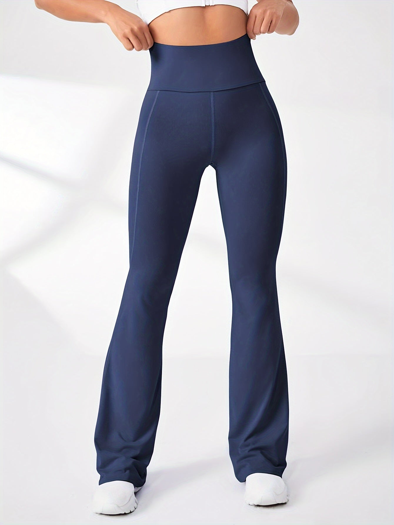 Women's High-Waisted Solid Color Yoga Pants with Flared Legs and Elastic Waist