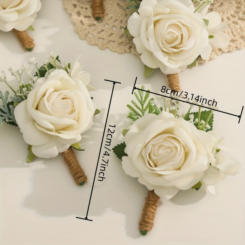 White Artificial Rose Corsage for Weddings and Formal Events