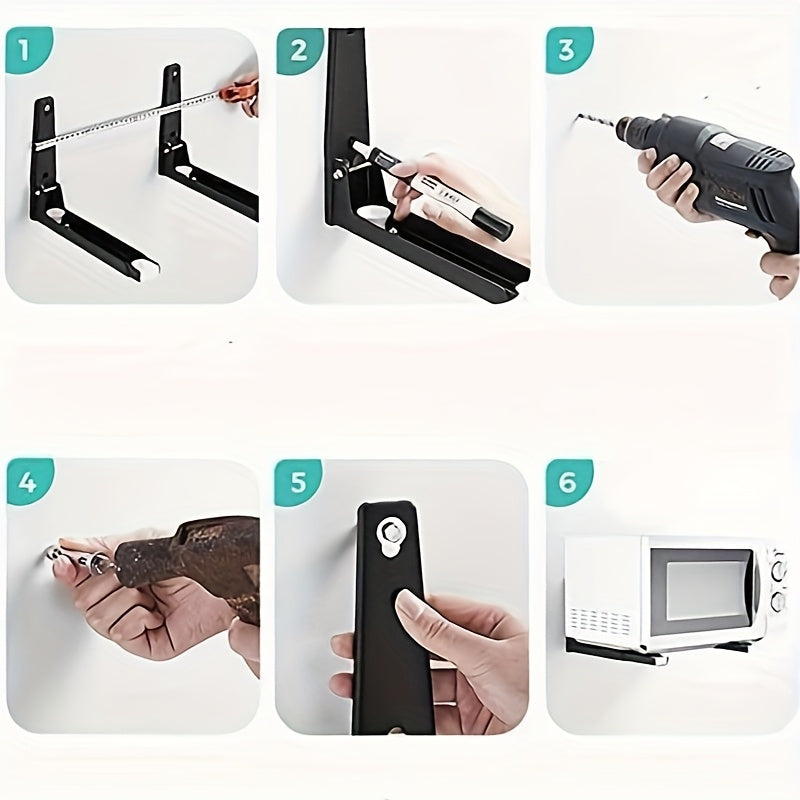 304 Stainless Steel Telescopic Microwave Stand Adjustable Foldable Wall Mount Kitchen Organizer