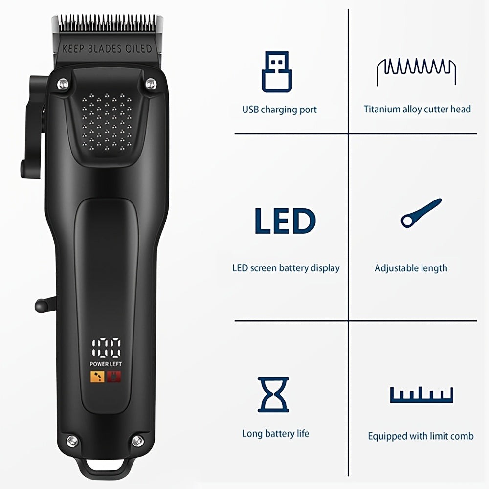 Men's Hair Clipper Set with Digital Display USB Charging ABS Body Professional Haircutting Kit Gift