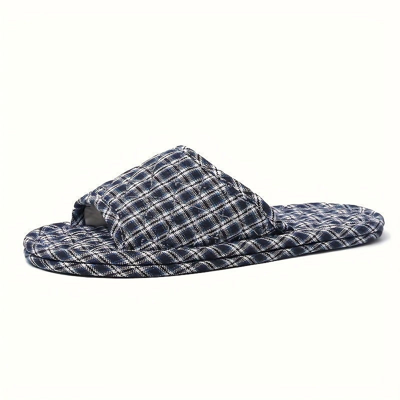 Women's Plush Fabric Slip-On Indoor Slippers with Checkered Pattern