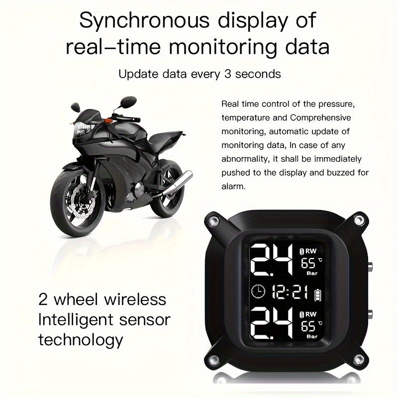 Wireless Motorcycle Tire Pressure Monitoring System with LCD Display and External Sensors