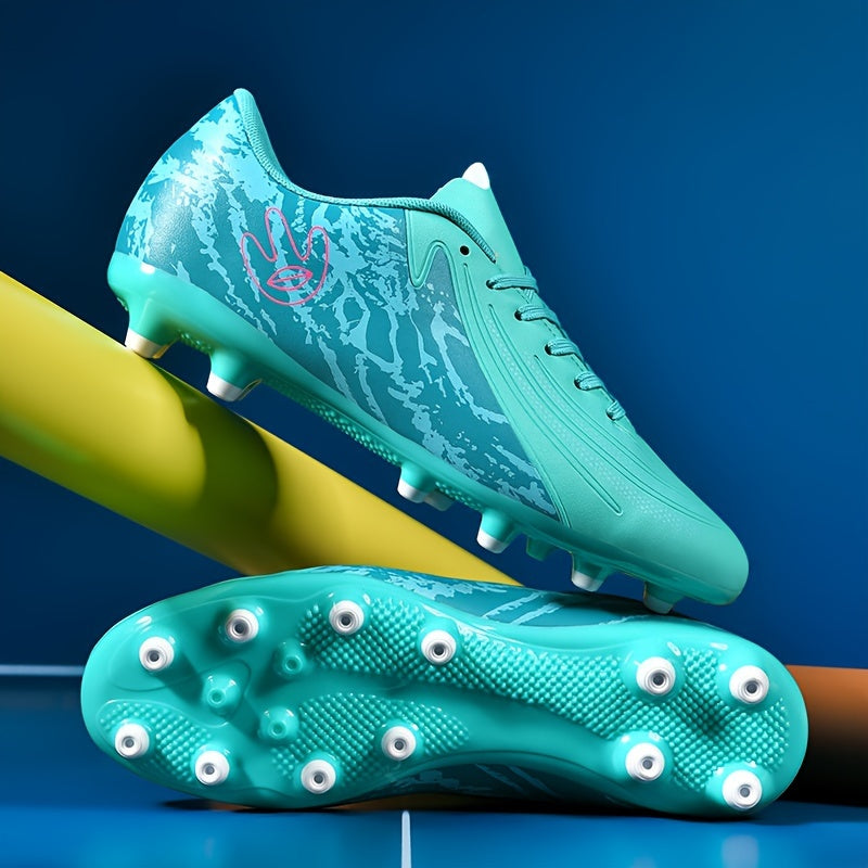 Turquoise and Pink Camo High-Top Football Boots with Non-Slip Sole and Shock Absorption for All-Season Soccer Training