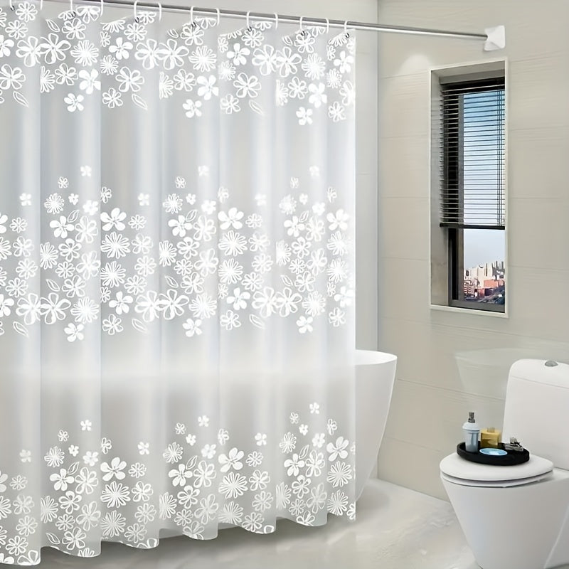 Floral Semi-Transparent Shower Curtain Waterproof Bathroom Window with Hooks