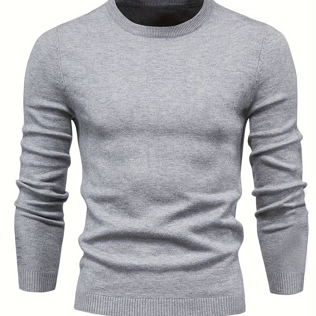 Men's Knit Sweater Fall Winter Solid Color Crew Neck Long Sleeve Medium Stretch Rayon