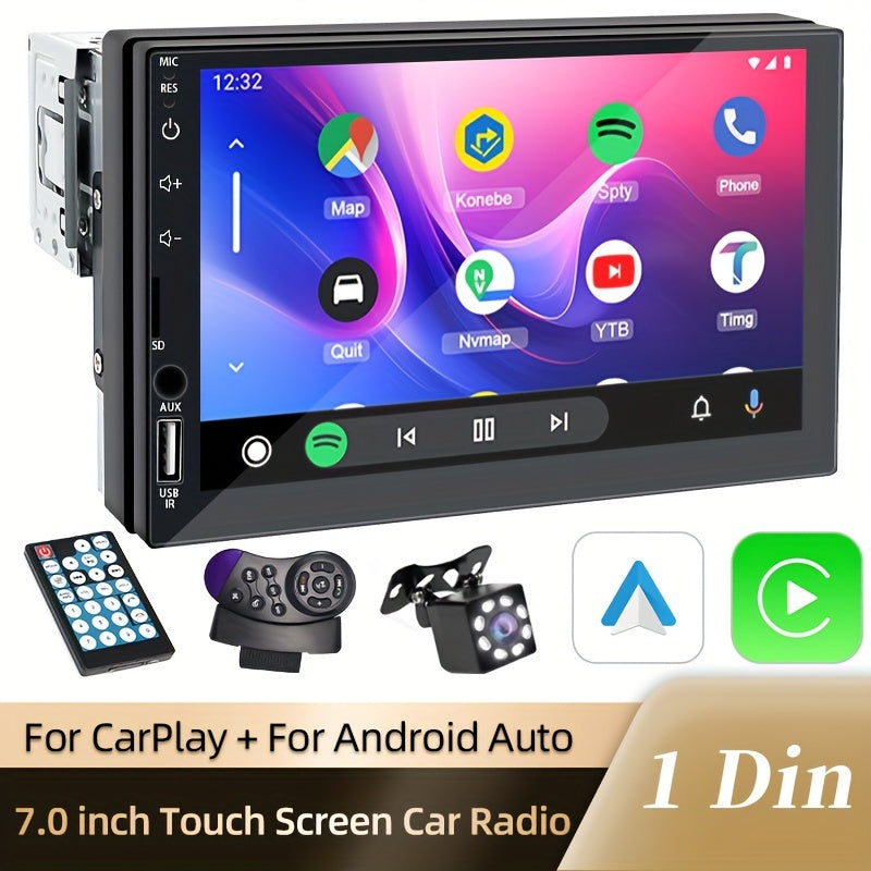 Single DIN Car Multimedia Player 7-Inch HD Touch Screen Support Wired CarPlay AndroidAuto MirrorLink Navigation Music