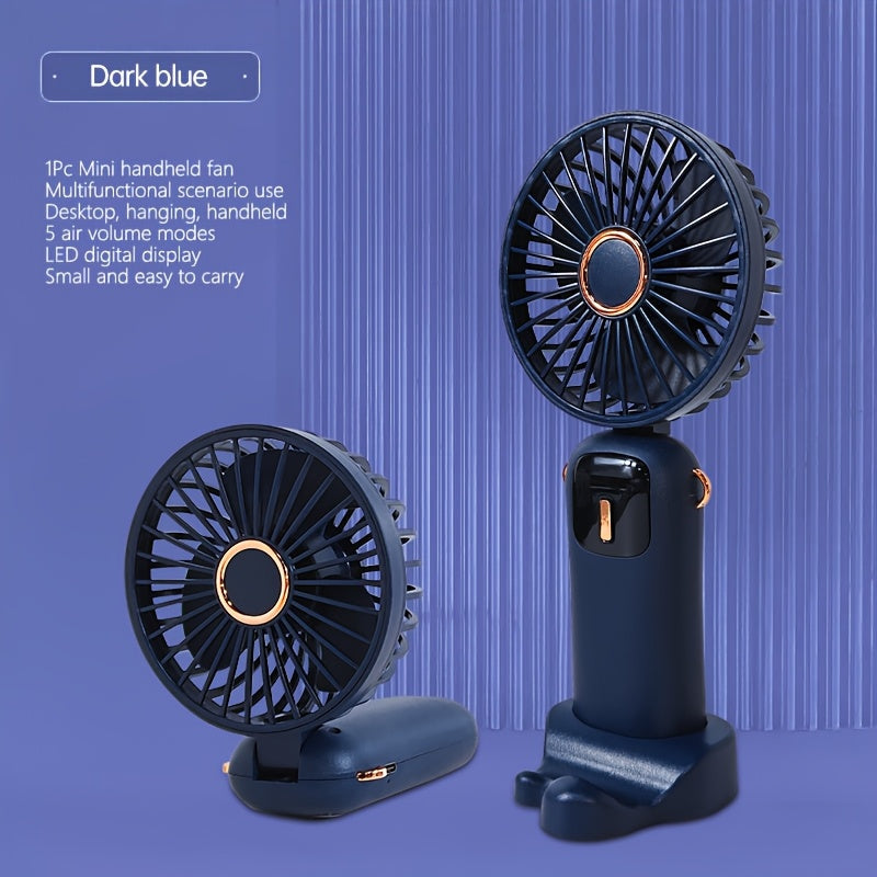 Mini Fan with Digital Display, USB Charging, 5 Speed Settings, Portable and Foldable