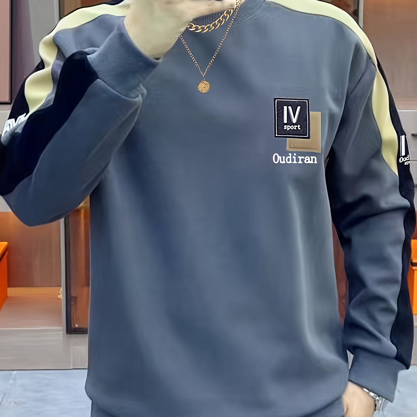 Ayollar uchun rang blokli krujkali kofta, uzun qoʻl, kundalik, pullover, polyester aralashmasi, kuz bahor