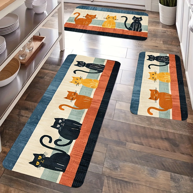 Cartoon Cat Door Mat Absorbent Polyester Non-Slip Bathroom Kitchen Rug