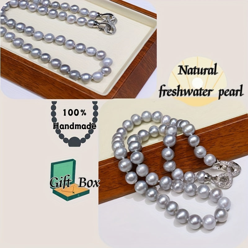 Men's Natural Freshwater Pearl Necklace Grey 8-Imperfection Stylish Jewelry Gift Box