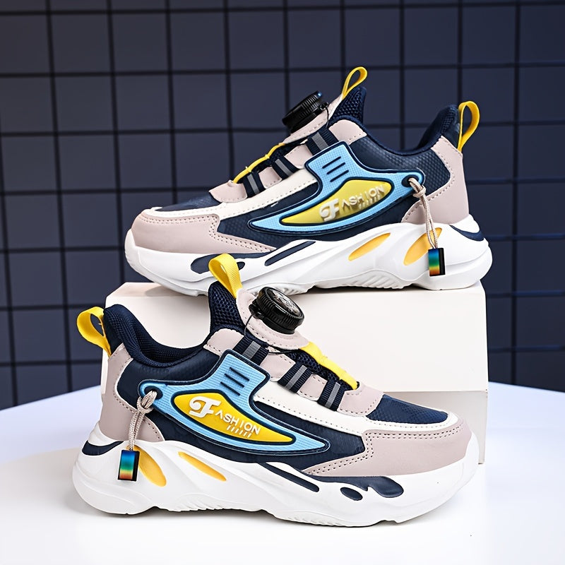 Zapatillas casuales para correr de microfibra y cuero sintético para niños con rayas y detalles coloridos