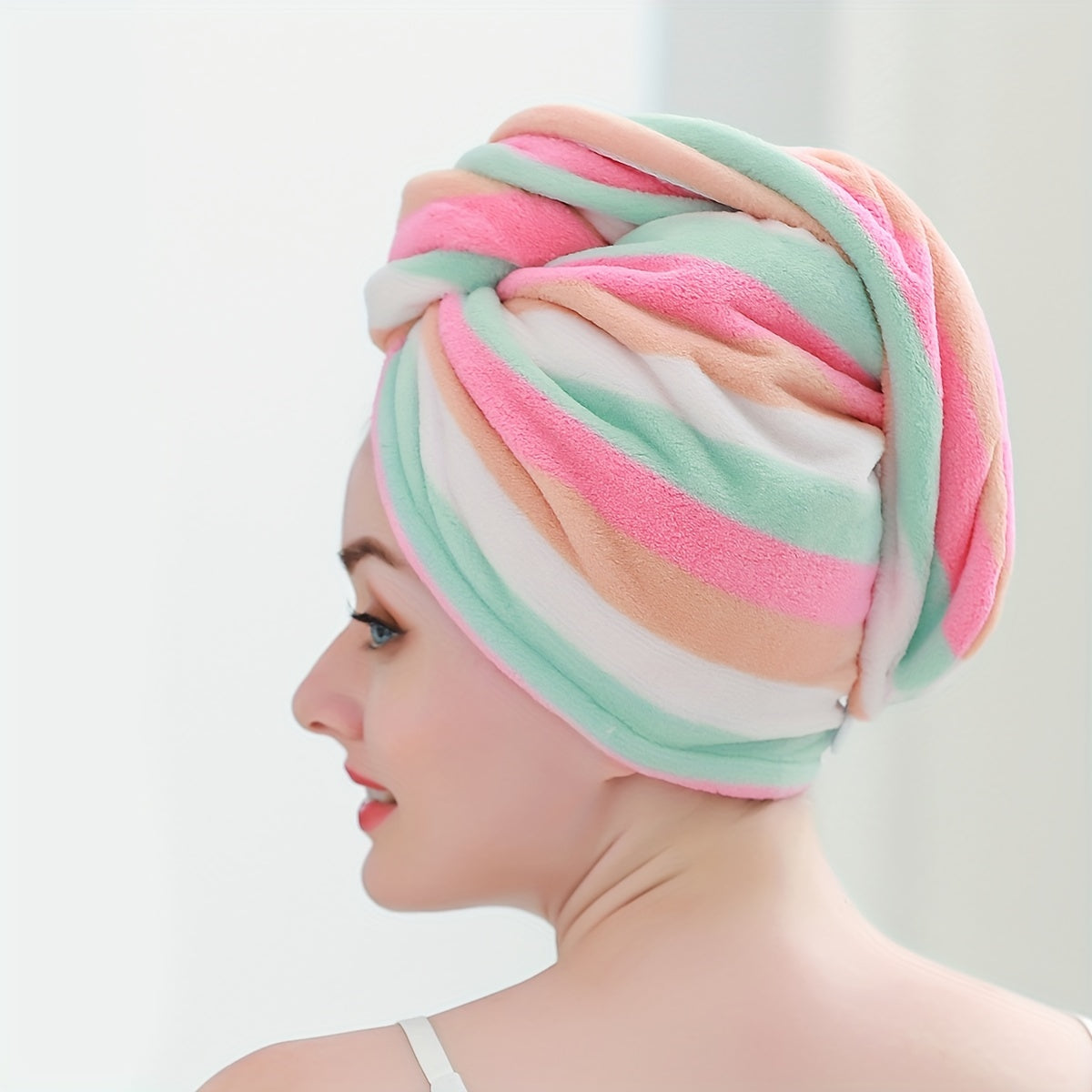 Ayollar uchun yumshoq koral fliys soch sochiq o'ralishi - Tez quriydi, qalin chiziqli dizayn - Zamonaviy hammom aksessuari