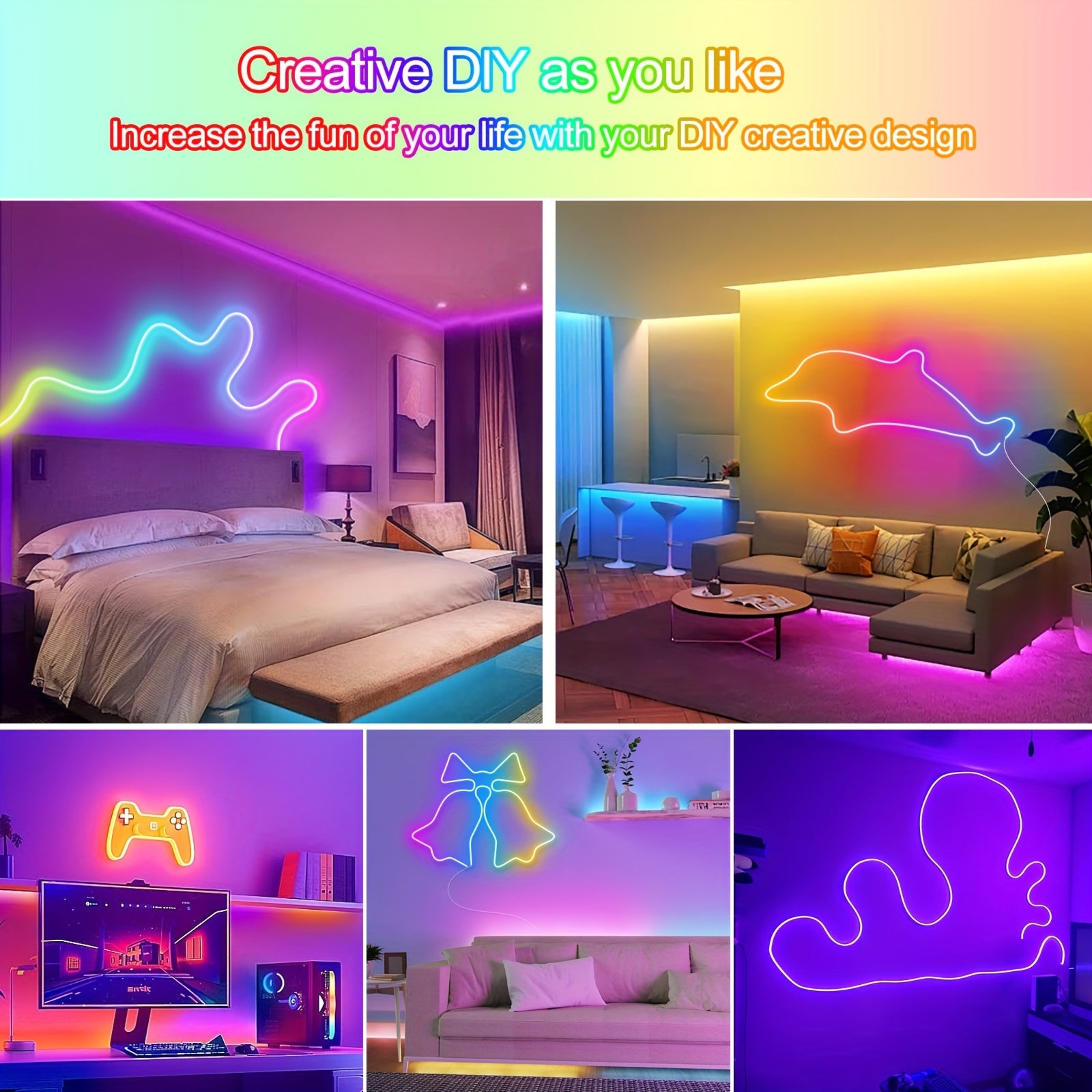 Яркая умная RGB+IC неоновая светодиодная лента с беспроводным и 2.4G пультом дистанционного управления, синхронизацией с музыкой, встроенным микрофоном, питающаяся от USB, для спальни, гостиной, декора для вечеринок 2/3/5м, гибкая.