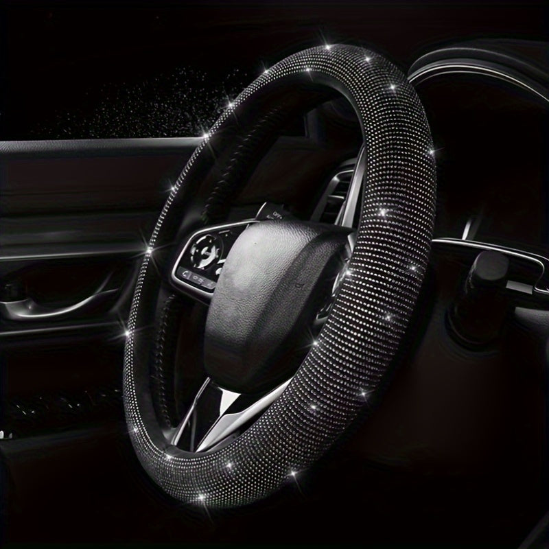 Sparkling Rhinestone Steering Wheel Cover 38cm Synthetic Fiber All-Season