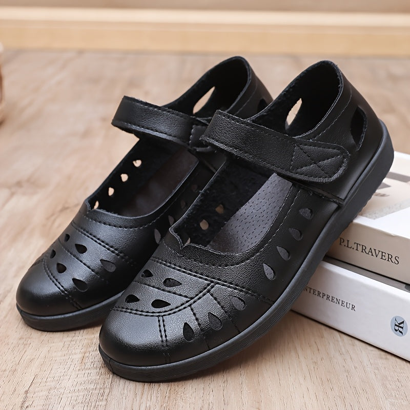 Women's Breathable Synthetic Slip-On Flats with Adjustable Strap Black