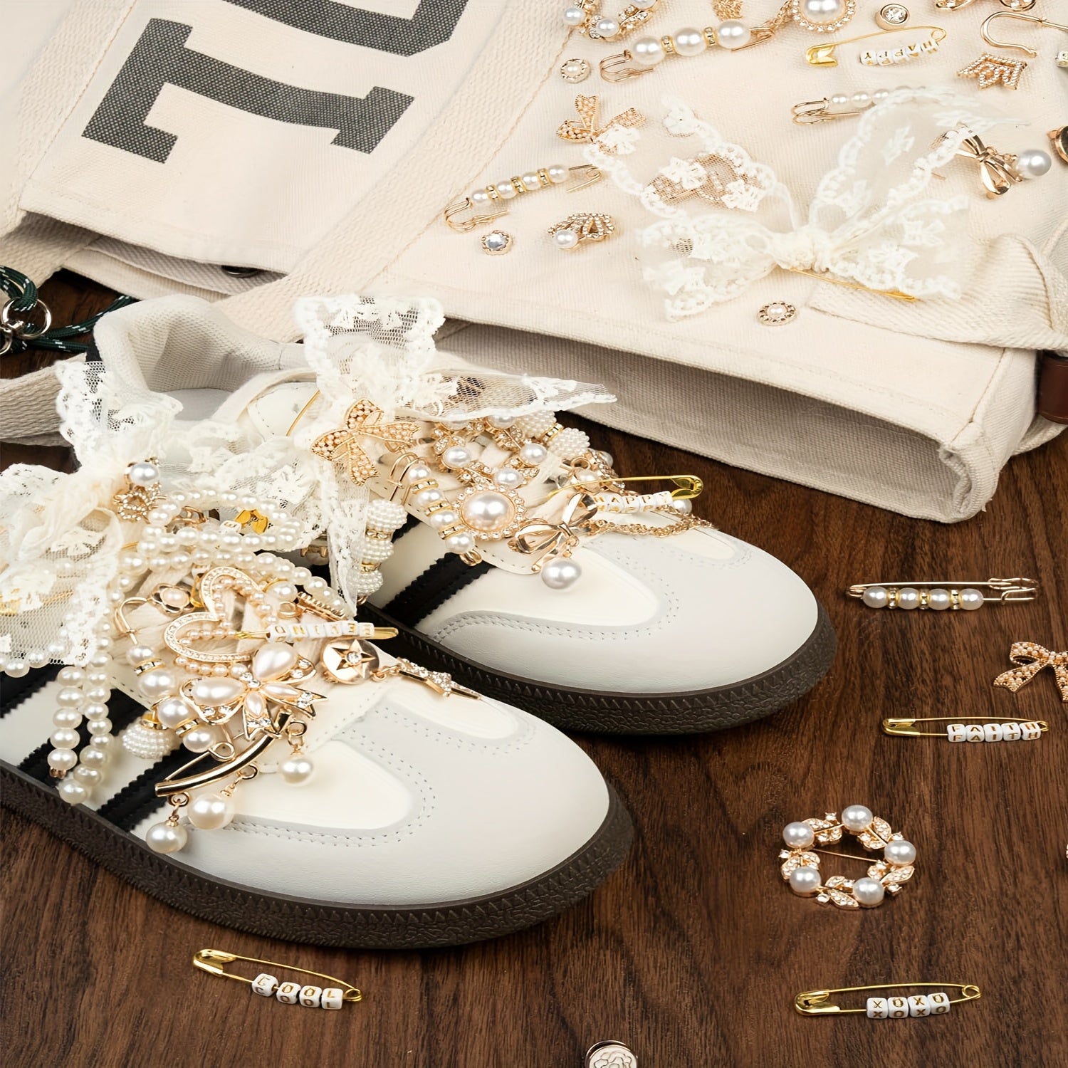 Women Shoe Charms Kit with Bow for Sneakers and Socks, 75 Pieces