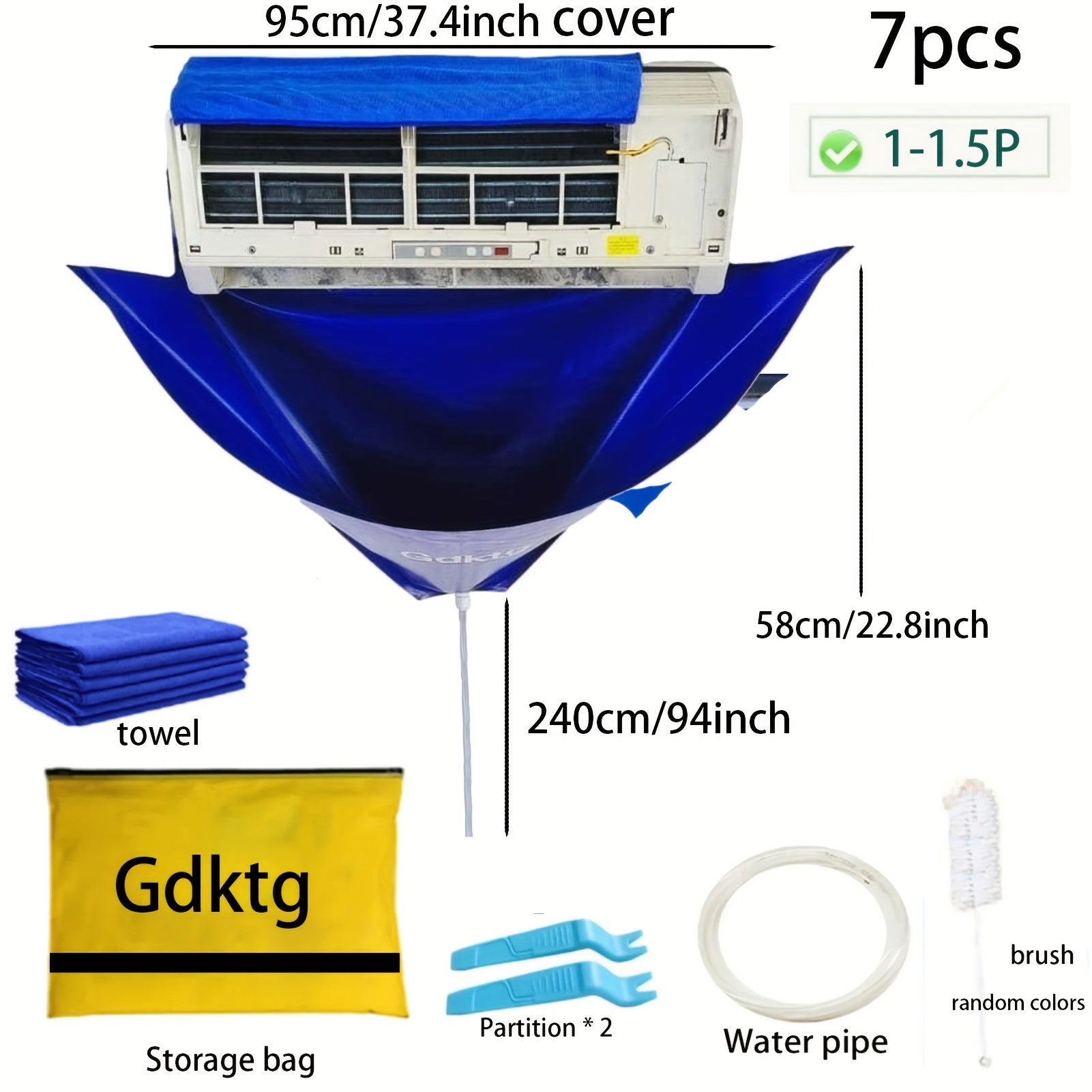 Hanging Air Conditioner Cleaning Cover 95/130cm Dust Removal Kit with Brush Towel Water Pipe