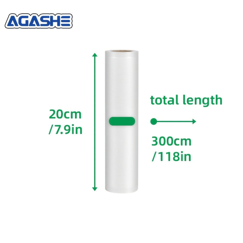 Vakuum Sealer Roll, 300cm (118.11in) uzunlikdagi mustahkam PE+PA materialidan tayyorlangan, oziq-ovqatni uzoqroq saqlashga yordam beradi va ko'pgina mashinalar bilan mos keladi. Uy oshpazlari va taom tayyorlash uchun ideal.