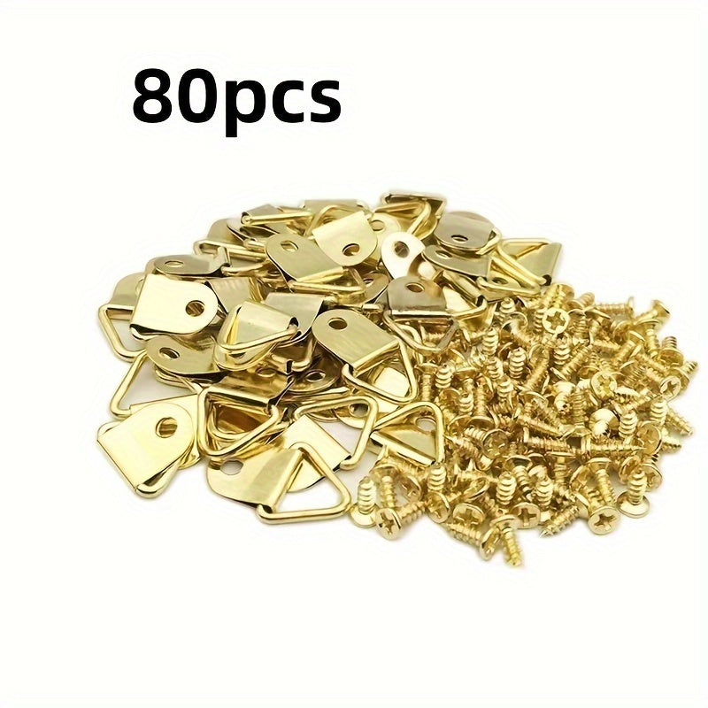30/80pcs Gold Triangular Wall Hooks for Picture Frames and Art Display