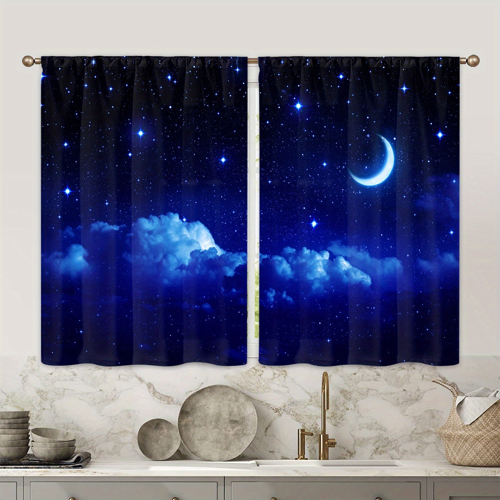 Starry Sky Galaxy Window Curtains with Star Pattern for Bedroom Living Room and Kitchen