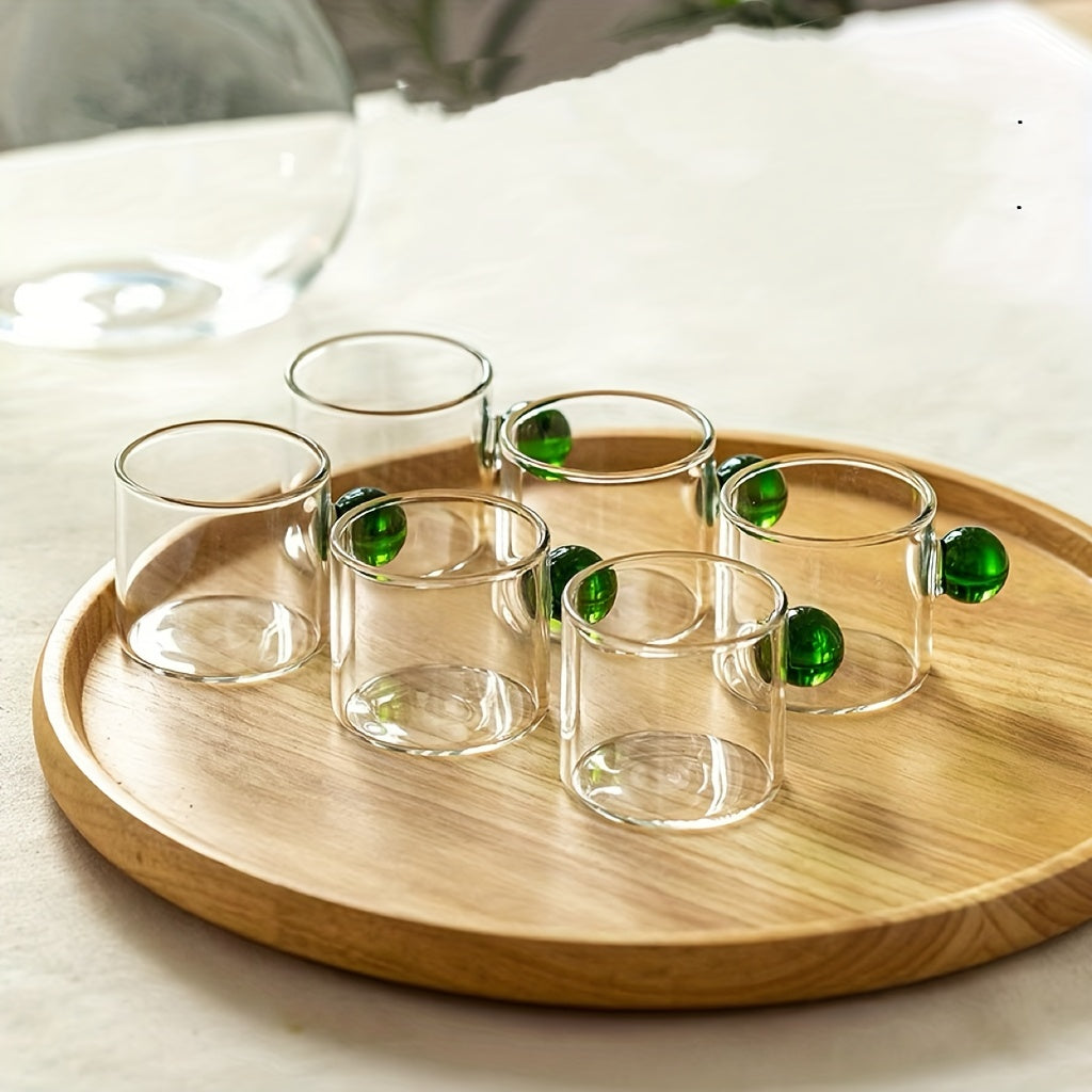 Set of 6 Mini Glass Pitchers with Colorful Knobs for Juices and Sauces