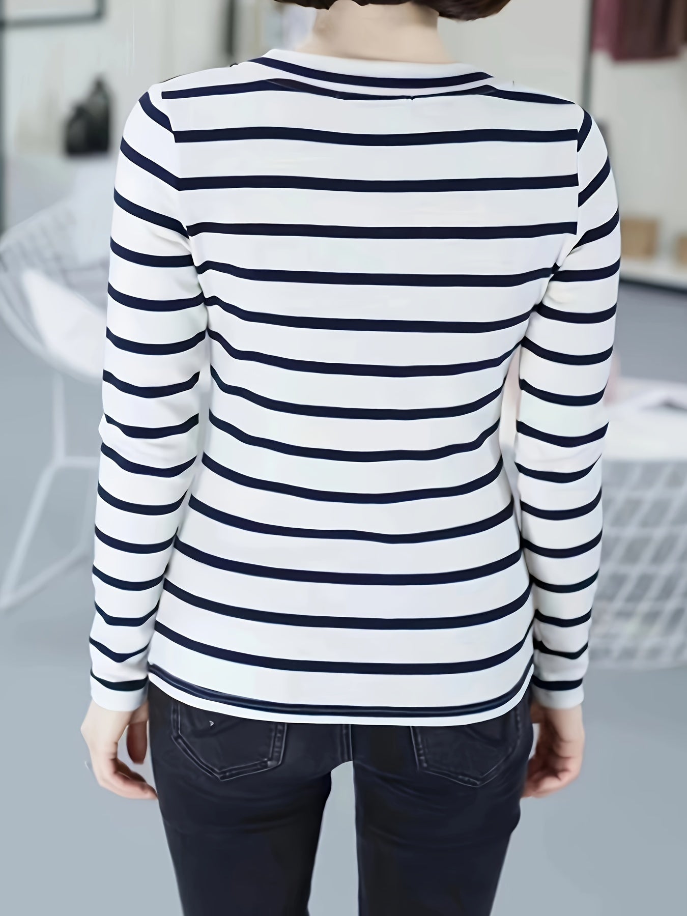 Women's Striped V Neck Long Sleeve T-Shirt Polyester Spring Fall Casual
