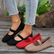 Women's Casual Knit Flats with Square Toe Fabric Upper Slip-On All-Season