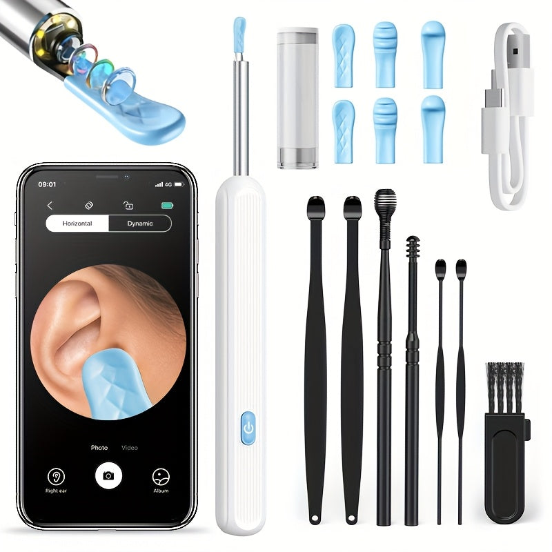 Wireless Ear Wax Removal Kit with Camera LED 7pcs Rechargeable USB for iOS Android
