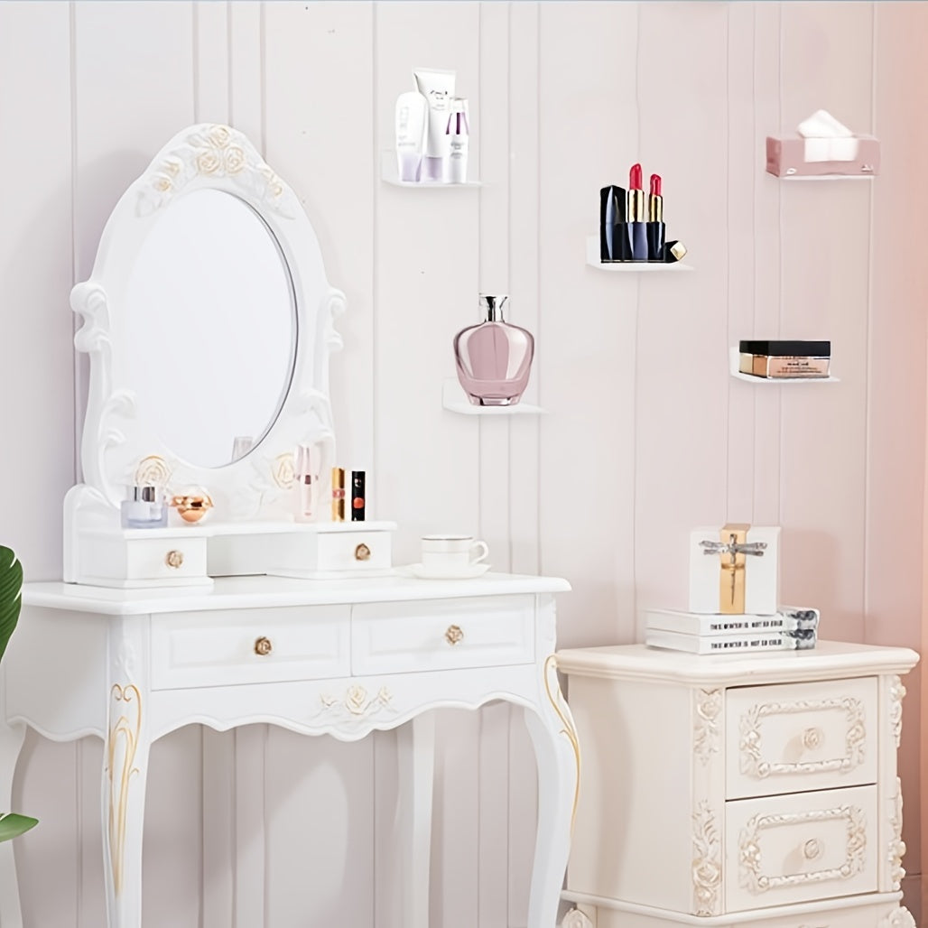 3 ta kichik akril suzuvchi javonlar to'plami, devorga osish uchun ideal, o'simliklar va o'yinchoqlar, rasm ko'rsatish uchun yopishtiruvchi bilan yotoqxona bezak javoni