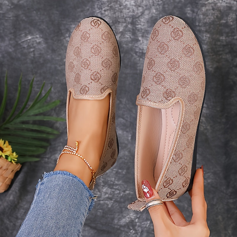 Women's Heart Pattern Slip-On Flats Fabric Shoes Comfortable All-Season