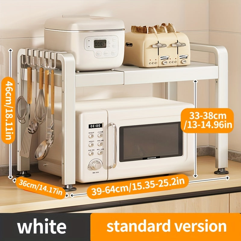 Retractable Microwave Oven Rack Carbon Steel Metal Kitchen Countertop Storage Gray White