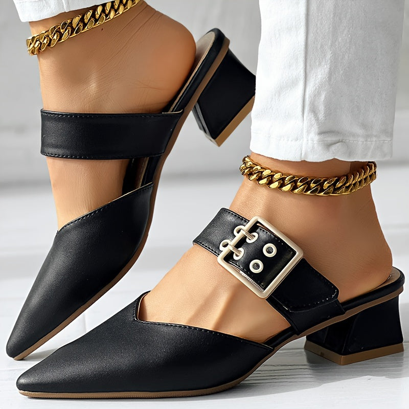 Women's Solid Color Mary Jane Shoes with Block Heel and Buckle Closure