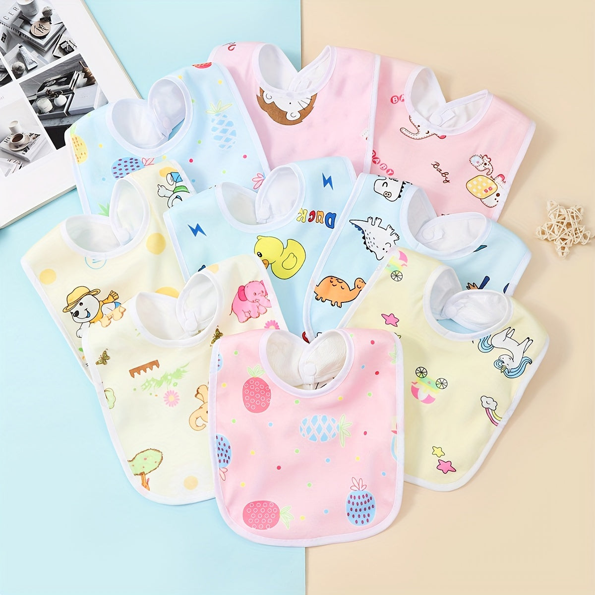 Set of 5 Waterproof Baby Bibs with Rice Pocket and Velvet U-Shaped Design
