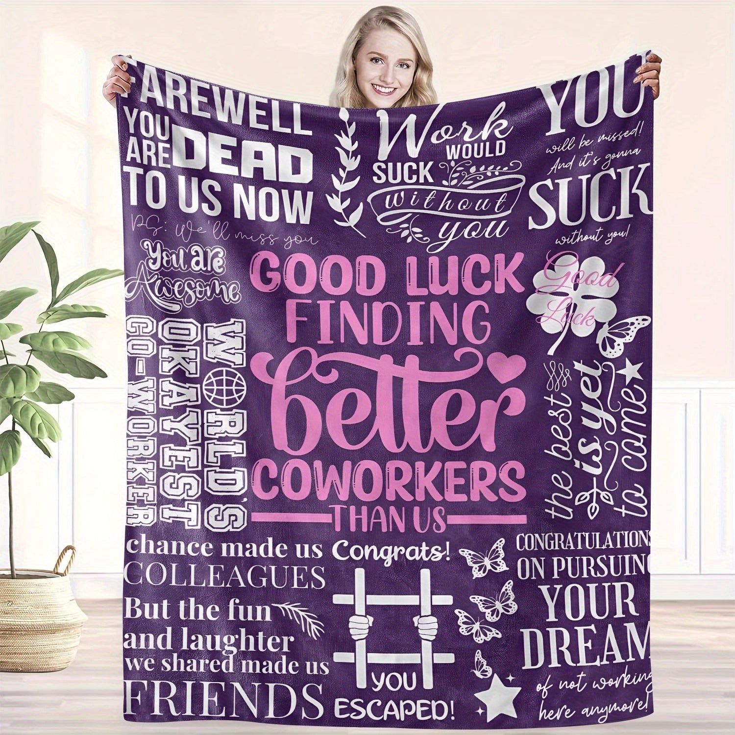 Polyester Flannel Throw Blanket for Colleagues Purple Digital Print Soft Gift