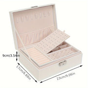 Double Layer Jewelry Organizer with Lock Faux Leather Storage for Rings Necklaces Earrings