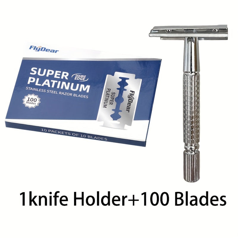Men Reusable Zinc Alloy Safety Razor with Long Handle and Double Edge Blades