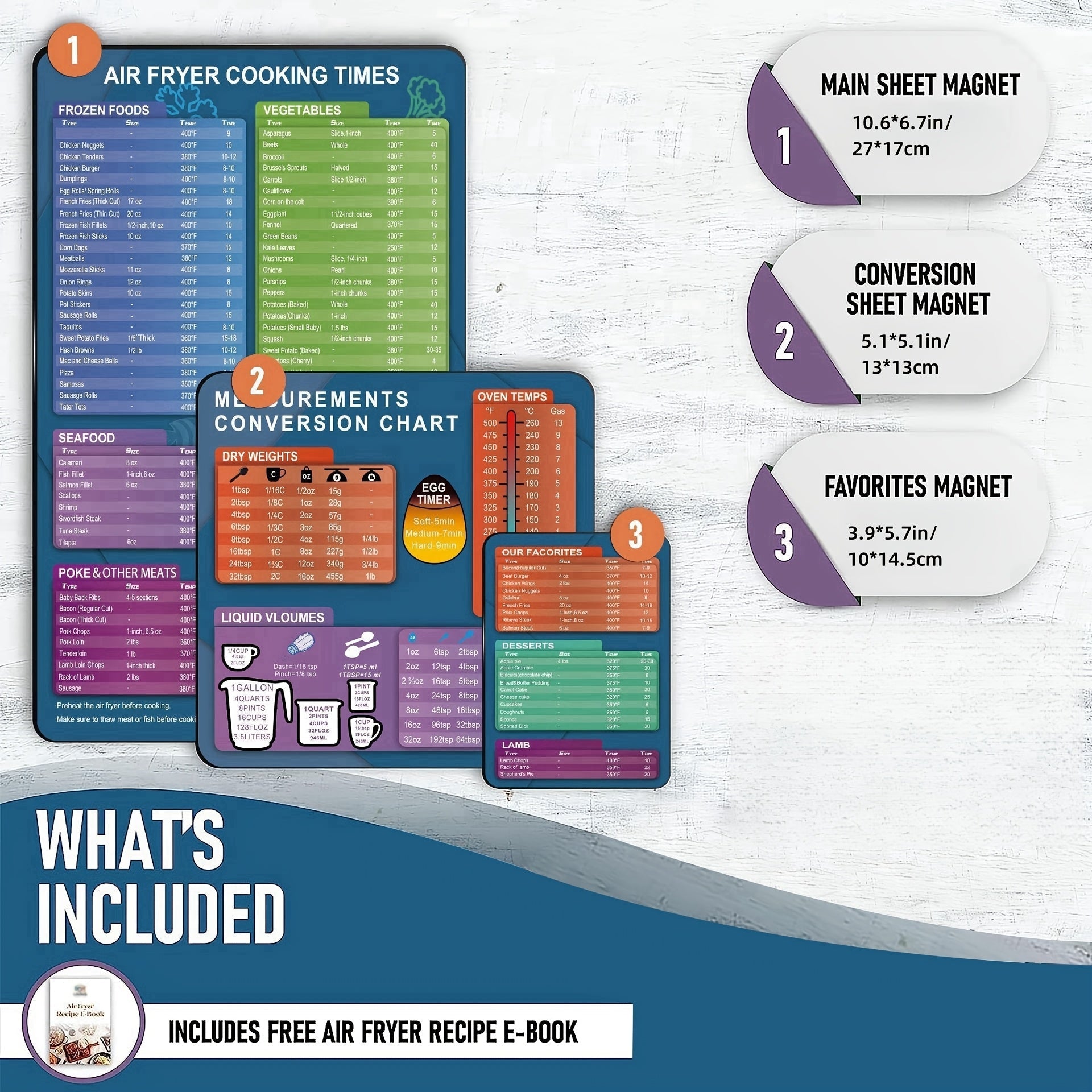 PVC material va retsept qoʻllanmasi bilan magnitli havo fritöz pishirish vaqti jadvali toʻplami