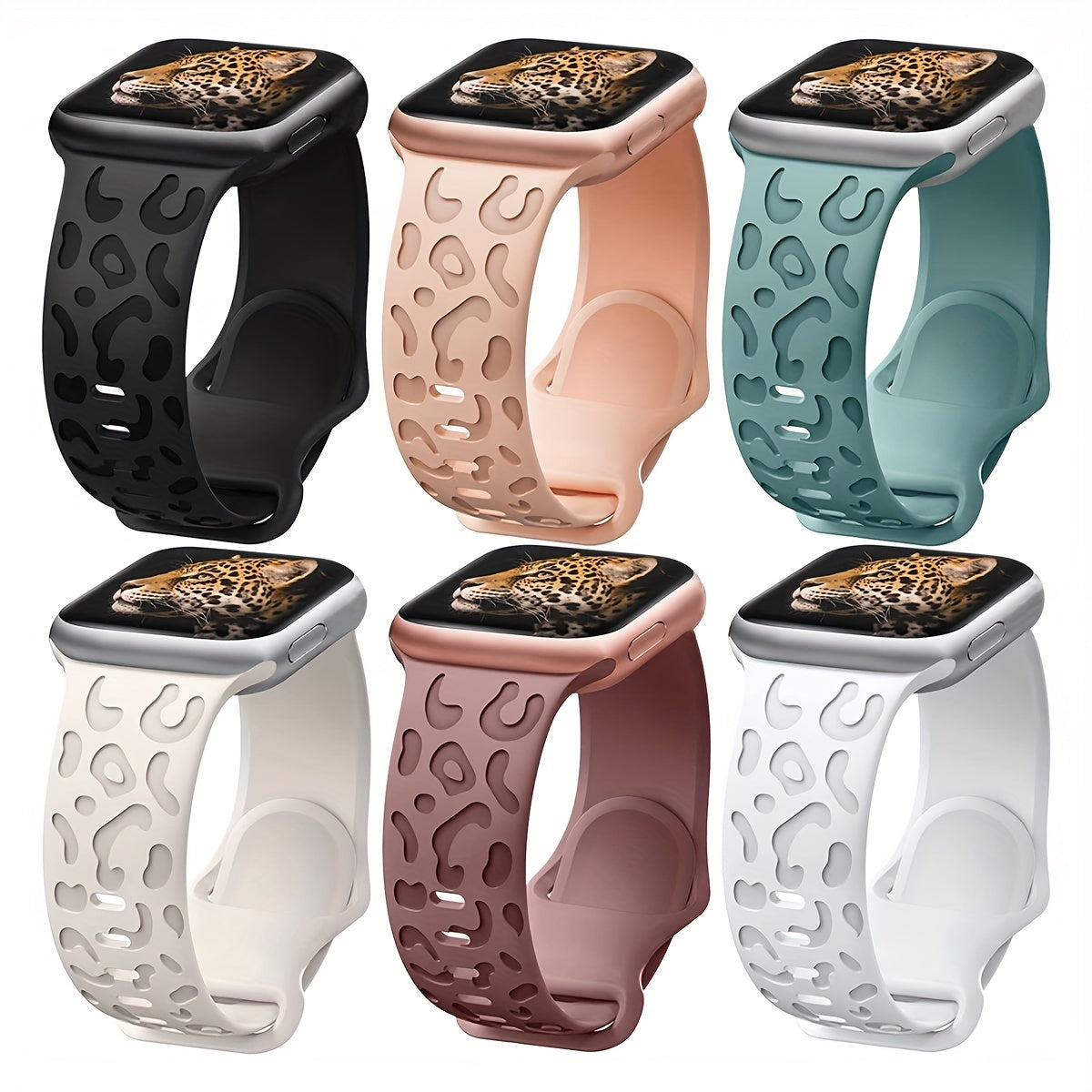 Waterproof Silicone Watch Band for IWatch Series 8 7 6 5 4 3 2 SE Leopard Engraved