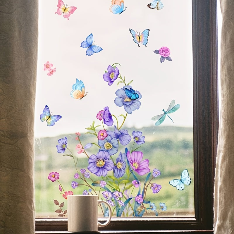 Colorful Flower and Butterfly Window Stickers for Home Decor